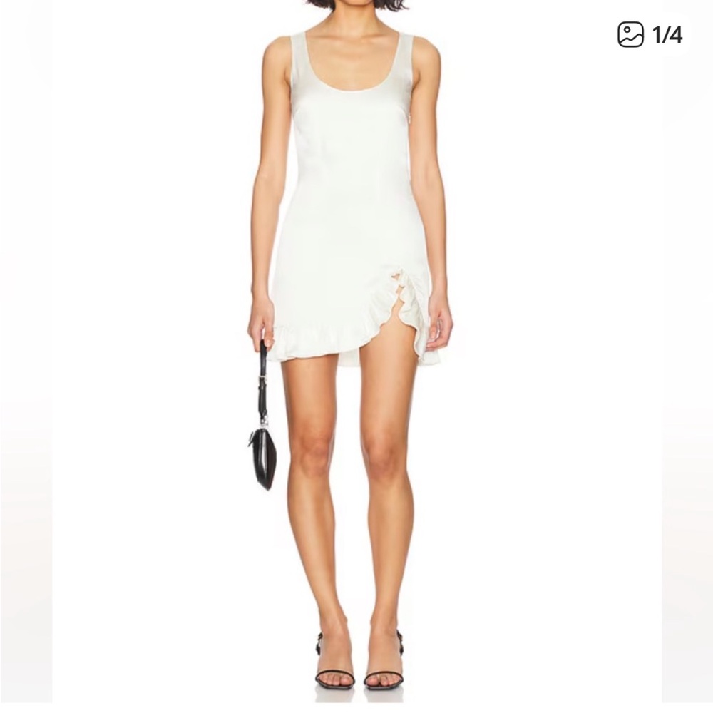 Caroline Constas Natalie Ruffle Hem Mini Dress Off White NWT Size Small